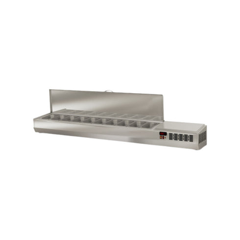 Présentoir à ingrédient couvercle inox 12 x GN 1/4 réfrigérée positive 0/+8°C - 2545x336x436mm